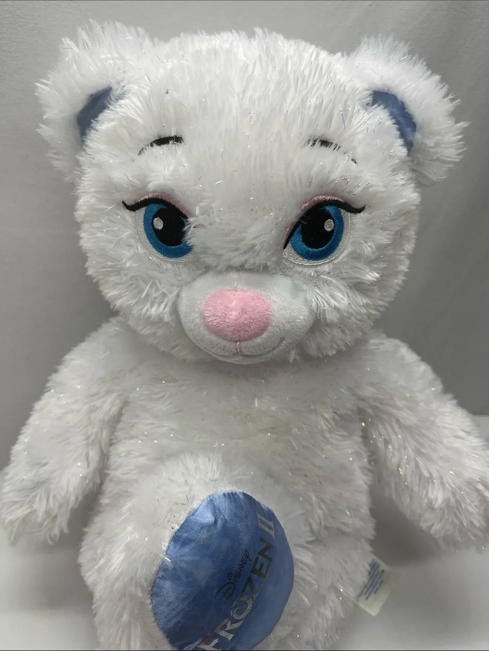 Build-A-Bear White Plush Bear with Blue Eyes and Pink Nose